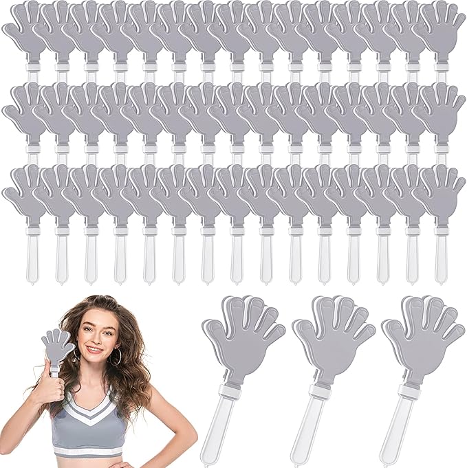 Junkin 100 Pcs Hand Clappers Bulk 7. 5 x 3. 5 Inches Noise Makers Party Favors Clapping Noise Maker Clacker for Birthdays Game Prizes Rewards Football Sporting Events Cheers Supplies (Silver White)