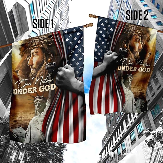 FLAGWIX Christian Patriot American Flags - Decorations For Home, Outside, House Flag 30x40 Decoration, Jesus Lion Double Sided Heavy Duty Canvas Indoor Outdoor Flags