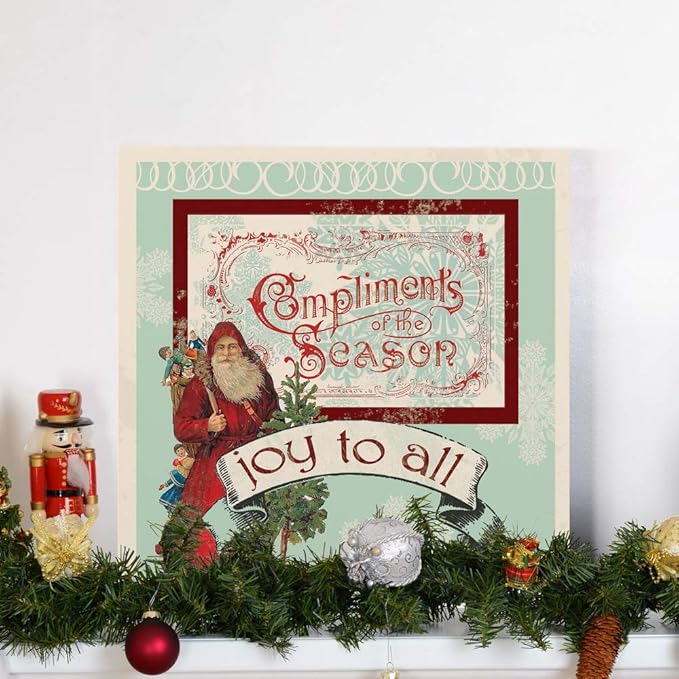 Renditions Gallery Joy to All Santa Wall Art, Christmas & Winter Artwork, Holiday Decor, Old World Santa Claus, Premium Gallery Wrapped Canvas, Ready to Hang, 40 in H x 40 in W, Made in America