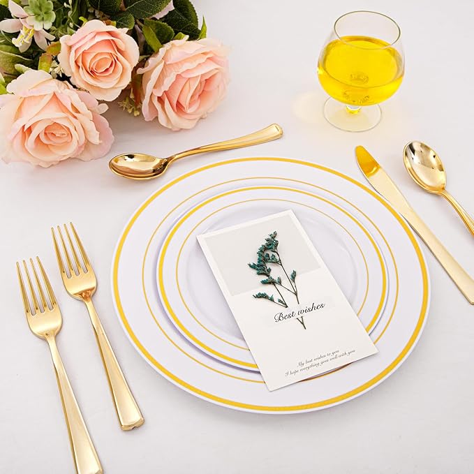 Supernal 360pcs Gold Plastic Silverware Heavy Duty Disposable Cutlery Gold flatware Sets Include 120 Forks, 120 Knives, 120 Spoons, Suitable for Party, Birthday, Wedding