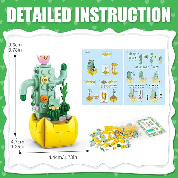 Valentines Day Gifts for Kids - 24 Packs Succulents Building Blocks with Valentines Day Cards for Kids School Boys Girls, Artificial Botanical Toy Exchange Gifts Classroom Prizes Party Favor