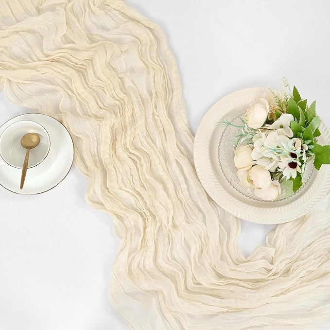 25 Pack Ivory Cheesecloth Table Runner 17 x 108 Inch Fall Thanksgiving Boho Rustic Farmhouse Gauze Cheese Cloth Runner for Wedding Party Baby Shower Home Decor Holiday Decorations