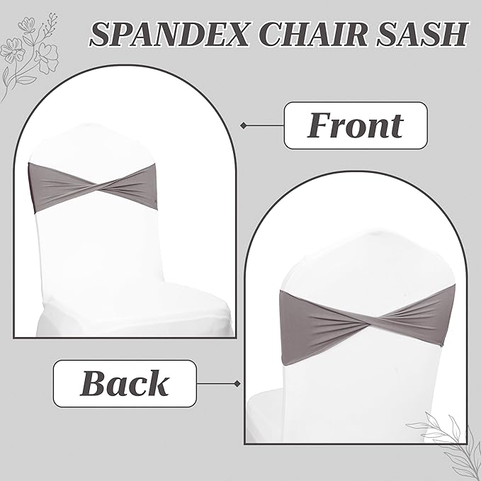 VDS Pack of 125 PCS | Silver Grey | Spandex Chair Sashes Bows Without Buckle | Stretch Elastic Banquet Universal Folding Chair Band Tie with for Wedding Party Conference Celebration Event Decoration