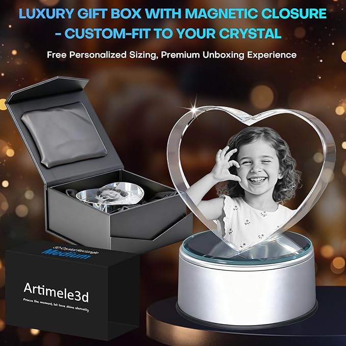 3D Crystal Photo,Valentine's Day Personalized Couple Gifts,for Women,Wife,Mom & Couples,Custom 3D Etched Photo Inside Heart Shape Sentimental Memorial Gift