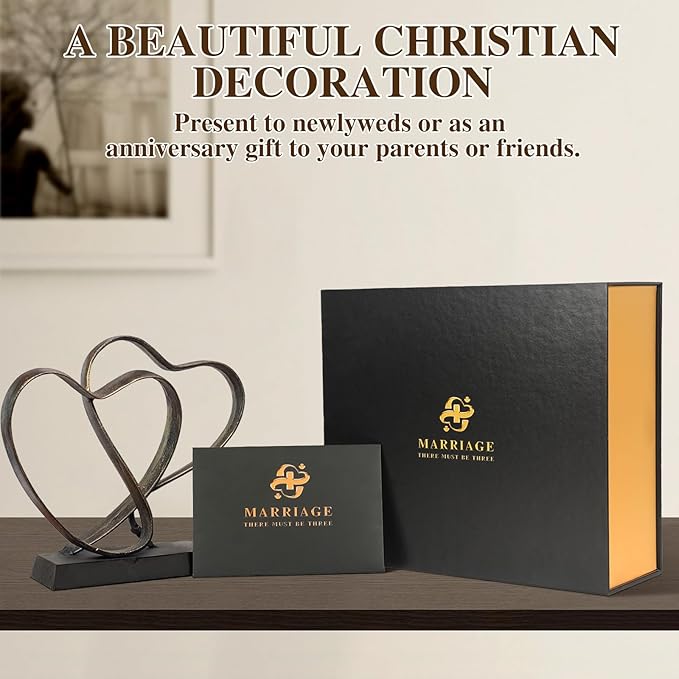 Anniversary Wedding Gifts for Couple Her Iron Heart Sculpture Religion Decor 1st to 60th Valentines Day Gift for Wife Husband Includes Present Box and Poem Card
