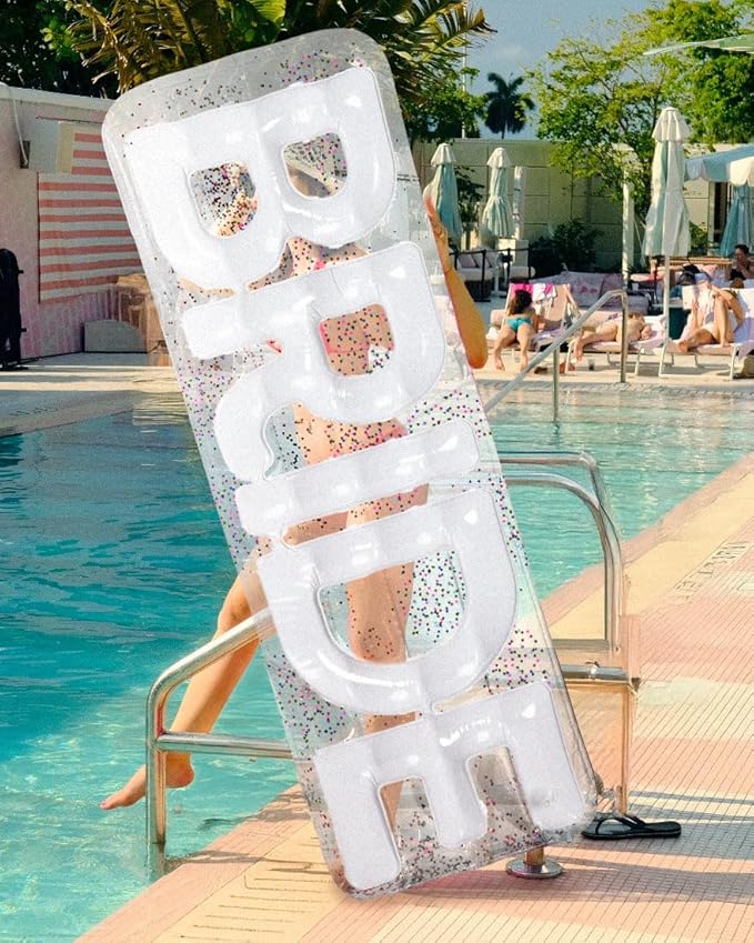 xo, Fetti Clear Bride Pool Float, Multicolor Confetti - 6 Ft. | Bachelorette Party Decorations, Beach Bridal Shower Supplies, Cute Bridal Decor