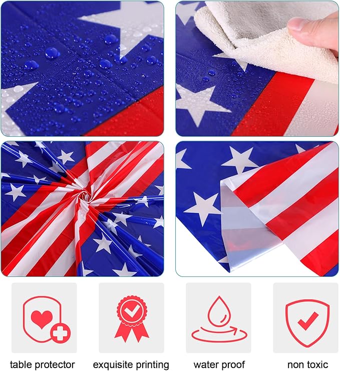 Oudain 12 Pcs Veteran Day Tablecloth 84 Inch Plastic American Flag Tablecloths Disposable 4th of July Table Cover for Veterans Memorial Independence Day Patriotic Party Supplies (Star Stripe)