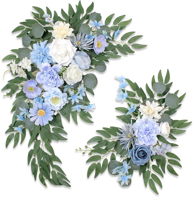 Pack of 2 Wedding Arch Decorations Artificial Hanging Flowers Floral Swag for Wedding Welcome Sign Backdrop Balloon Arch Home Party Bridal Ceremony Reusable(Blue)