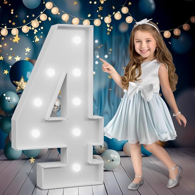 Marquee Numbers 3 feet tall,Cool White Light Up Numbers 4, Large Numbers for 4th 40th Birthday Party Decorations, Big 2024 Numbers for Anniversary Decor（DIY Kits）