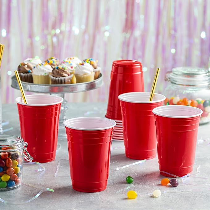 GUSTO [Case of 1,000] 18 oz. Disposable Plastic Red Cups, Party Drinking Cups for Events and Everyday Use