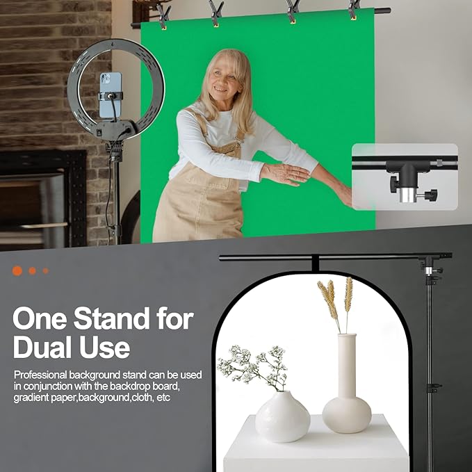 8.5 x 5ft T-Shape Portable Backdrop Stand with Sandbag - GLOSHOOTING Adjustable Photo Background Stand Kit with Spring Clamp and Carry Bag for Photography Party Photoshoot Studio Video