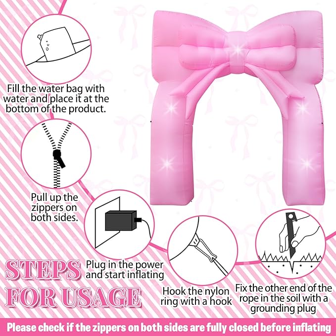 9FT Pink Bow Inflatable Arch Outdoor Decorations Giant Blow-up Pink Bow Arch Built-in 5 LED Lights for Birthday Party Decor Wedding Bachelorette Bridal Coquette Supplies for Women Yard Garden Lawn