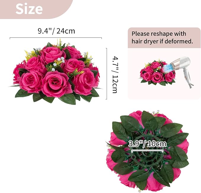 NUPTIO Flower Ball for Table Centerpieces: 10 Pcs Hot Pink Artificial Rose Kissing Balls for Wedding Party Valentine Tables - Faux Silk Floral Arrangements for Home Dining Event Decorations