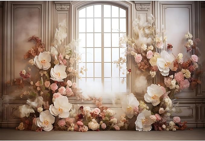 European Style Interior Room Backdrop 10x6.5ft Art Oil Painting Flowers French Window Photography Background Birthday Bridal Shower Women Girl Home Room Office Decor Banner Photo Studio Props