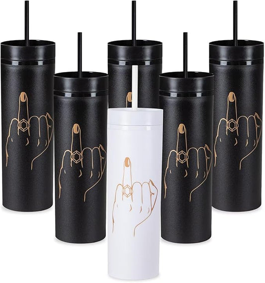 6 Pack Ring Finger Skinny Tumblers| 16 oz Bachelorette Party Cups.Engagement Wedding Gifts.Bridesmaid Proposal Gifts.Bridal Shower Gifts.Bride Bridesmaids Bridal Party Tumblers Cups(Black).