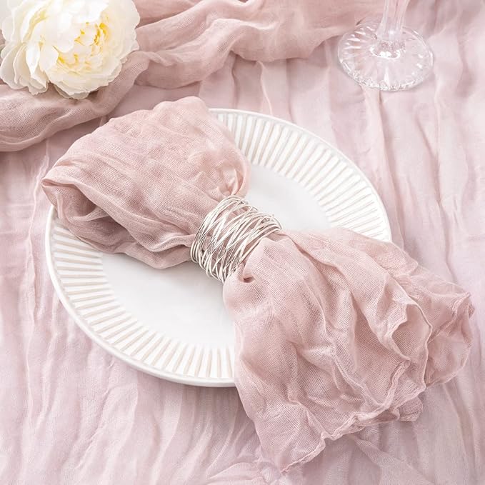 50 Pack Pink Cheesecloth Napkins Spring Cloth Napkins Set of 50 Pale Pink Dinner Napkins Bulk 21x21 Inches for Wedding Bridal Shower Baby Shower Valentine's Day