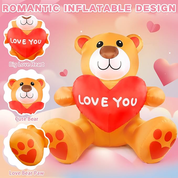 Valentines Inflatables Outdoor Decorations, 7 FT Blow up Valentine's Day Big Bear Yard Decor with Red Heart, Built-in LED Lights Valentine Holiday Decorations for Outside Lawn Garden Wedding Indoor
