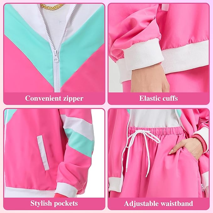 80s Tracksuit for Men Women 90s Retro Windbreaker Outfit 80s Costume for Couples 80s Track Suit for Adult