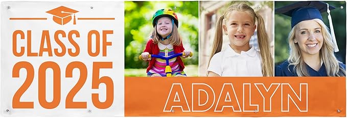 Let's Make Memories Personalized Graduation Banner - Graduation Party Decorations - Customized Congratulations Banner - Class of 2025 - Indoor/Outdoor Vinyl - Way to Grow - Orange - 10 ft.
