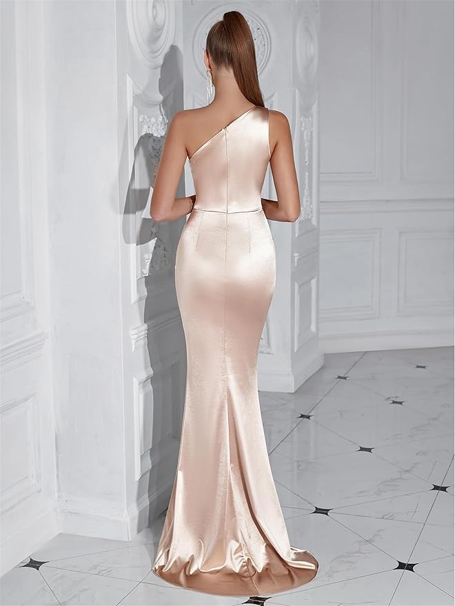 Formal Dresses for Women Cocktail Wedding Guest Satin One Shoulder Maxi Party Prom Sexy Corset Bodycon Evening Gowns