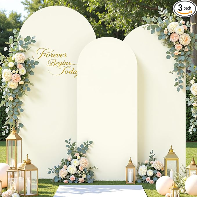Ivory Arch Covers 3 Set - 6FT, 6.6FT, 7.2FT Ivory Arch Backdrop Cover Spandex Wedding Arch Stand Covers for Bridal Shower Wedding Baby Shower Birthday Party Banquet Photo Background Decorations