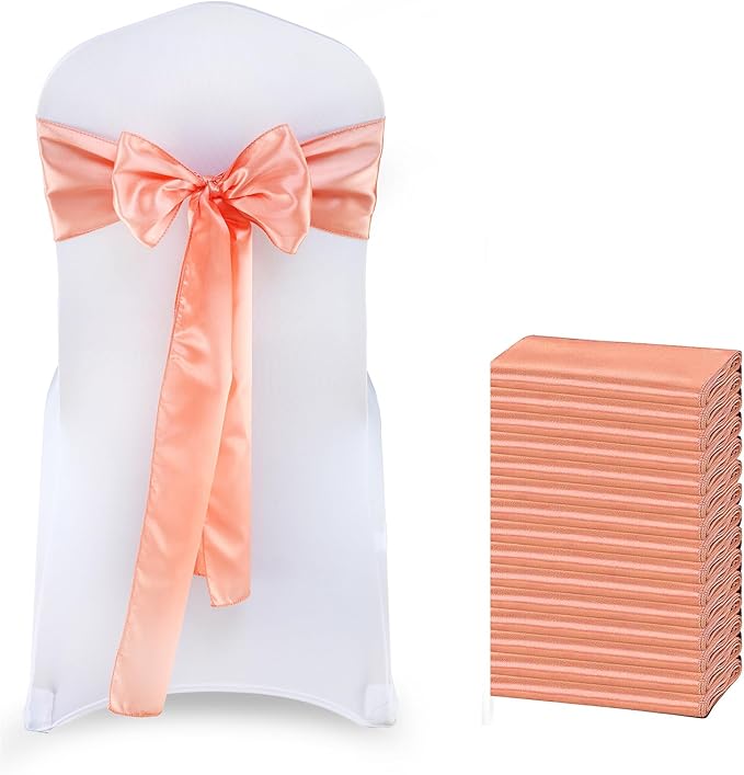 VDS Satin Chair Sashes Chair Cover Back Tie Sateen Bows Ribbon for Wedding Birthday Graduation Engagement Ceremony Event Party Banquet Venue Hotel All Dining Chair Decoration (250PC) (Peach)