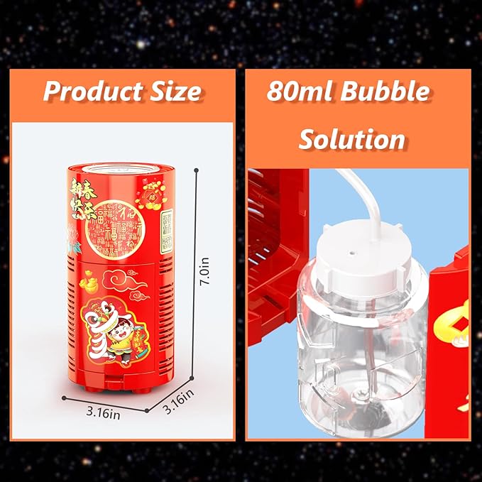 4 PCS Fireworks Bubble Machine with 4x80ml Bubble Solution, Portable Automatic Bubble Machine with Lights and Closeable Music, Bubble Maker Toys for Kids Outside Activities Parties Wedding