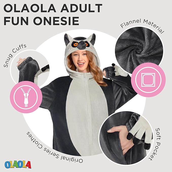 OLAOLA Adult Onesie, Flannel Unisex Animal Pajamas, Plush One Piece Sleepwear Cosplay Party Costume