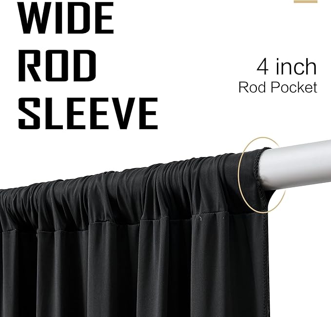 gogoparti 30x15 ft Black Backdrop Curtain for Weddings & Parties - 6-Panel Wrinkle-Free Polyester Drape, 15 FT Long for Birthday, Baby Shower, Halloween Photography Background