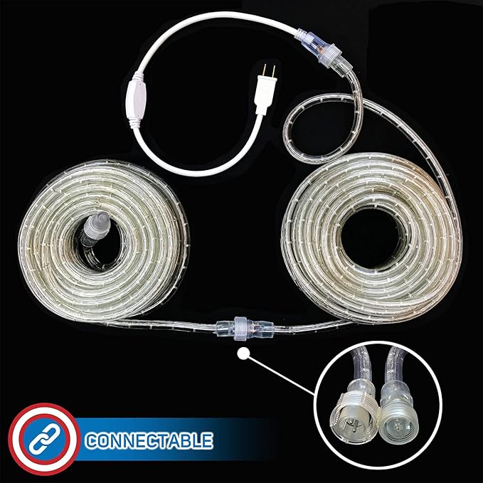 Russell Decor 80FT 864 LEDs Rope Lights Indoor Outdoor Lighting for Christmas Snow Theme Decoration for Party Trees Patio Deck Flexible String Lights (White Blue)