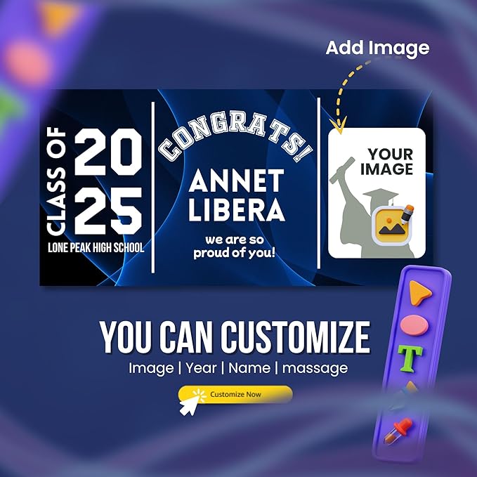 Personalized Graduation Vinyl Banner – Custom Photo & Text | Class of 2025 Banner – Customizable Colors | Indoor & Outdoor Graduation Party Deco