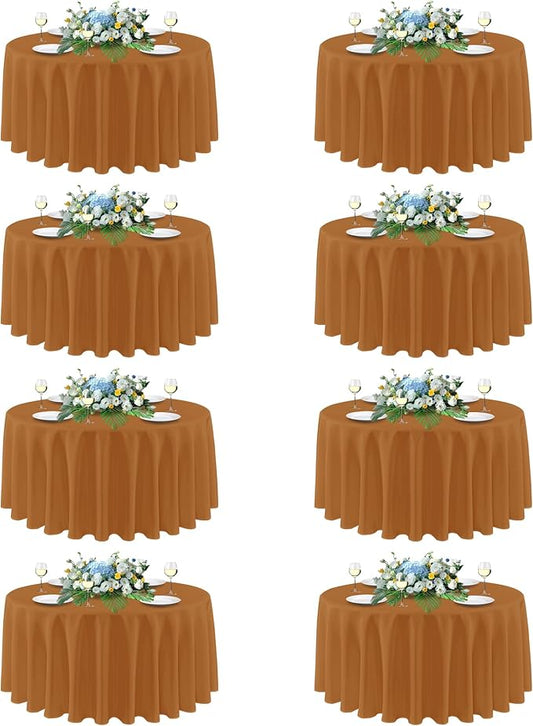sancua Thanksgiving Round Tablecloth 90 Inch Diameter, 8 Pack Bronze, Circle Polyester Fabric Light Brown Fall Table Cloth Cover for Harvest Wedding Party Reception Banquet (Fit 30-72 Inch Tables)