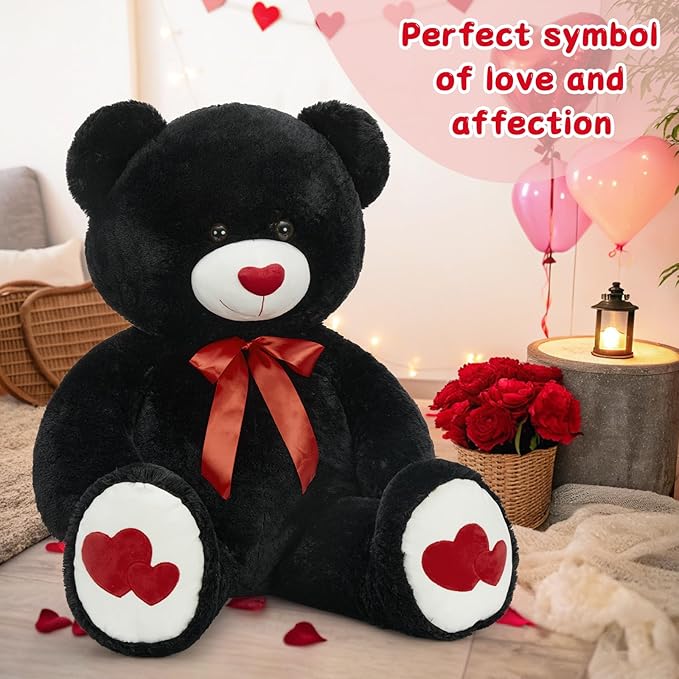Tezituor Large Teddy Bear Stuffed Animal 47" - Big Teddy Bear with Love Red Heart - Giant Stuffed Bear Plush Toys for Kid Christmas Birthday - Valentines Bear Gift for Girlfriend, Black