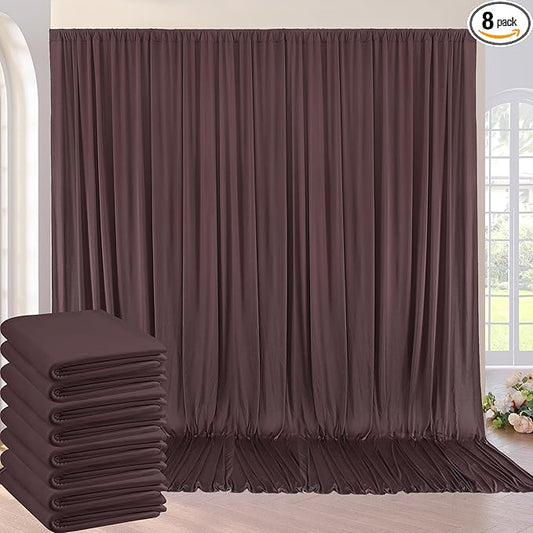 40ft×10ft Wrinkle Free Brown Backdrop Curtain for Parties, 8 Panels 5×10ft Soft Silky Polyester Umber Photo Backdrop Drapes for Teddy Bear Themed Birthday Party Baby Shower Wedding Photography
