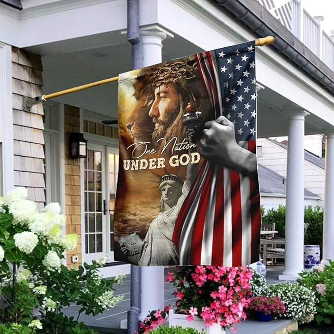 FLAGWIX Christian Patriot American Flags - Decorations For Home, Outside, House Flag 30x40 Decoration, Jesus Lion Double Sided Heavy Duty Canvas Indoor Outdoor Flags