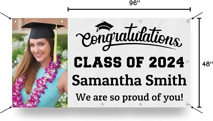 Personalized Graduation Photo Vinyl Banner Sign - Class of 2025 Custom Photo and Name - Milweb1 - White - 4'x8'