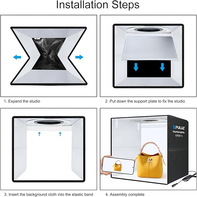 PULUZ Light Box Photography, 20x20 inch Portable Photo Studio Light Box, Professional Dimmable Quick Charge USB-C Photo Booth with 200 LED Lights & 12 Color Backdrops Photo Box for Product Photography
