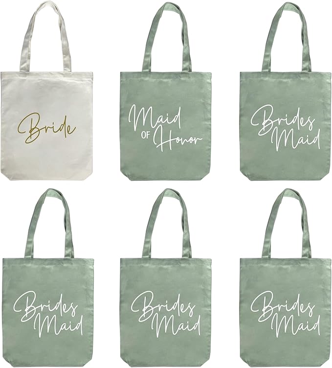 LADY & HOME 6pcs Bachelorette Party Tote Bag, Bride Bridesmaid Cotton Tote Bag for Wedding Gifts