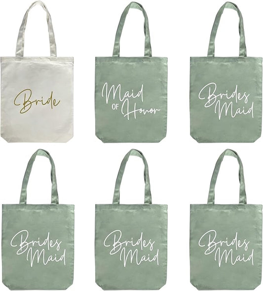 LADY & HOME 6pcs Bachelorette Party Tote Bag, Bride Bridesmaid Cotton Tote Bag for Wedding Gifts