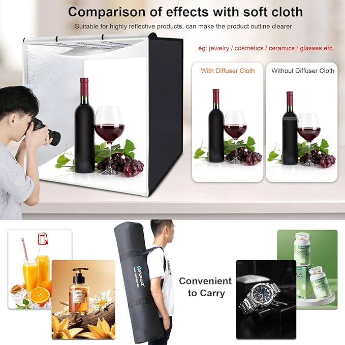PULUZ Large Photography Light Box, 32"x32" Photo Studio Box, Portable Shooting Tent with 3 Stepless Dimming Light Panel, Professional Photo Booth with 4 Color Backdrops for Product Photography