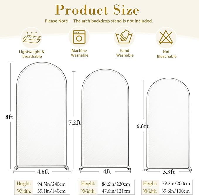 White and Blue Arch Cover 3 Set-8FT, 7.2FT, 6.6FT Arch Backdrop Cover Spandex Fitted 2-Color Fabric Stand Covers for Baby Shower Boy Birthday Party Graduation Banquet Photo Background Decorations