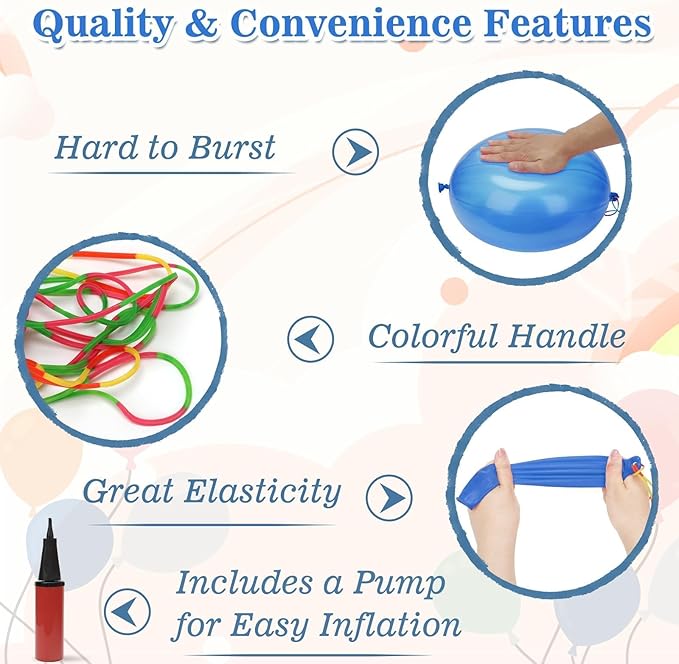 200 Pcs Punch Balloons Heavy Duty Punching Balloon Halloween Party Favors with Rubber Band Handle and Air Pump for Birthday Halloween Goodie Bag Stuffer Supply (Blue)