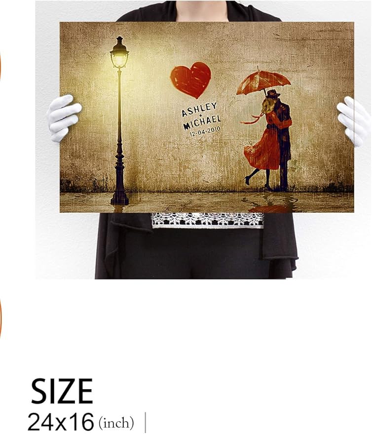 IPIC - Our First Kiss Personalized Canvas Print Artwork for Romantic Anniversary and Wedding gifts; 24x16