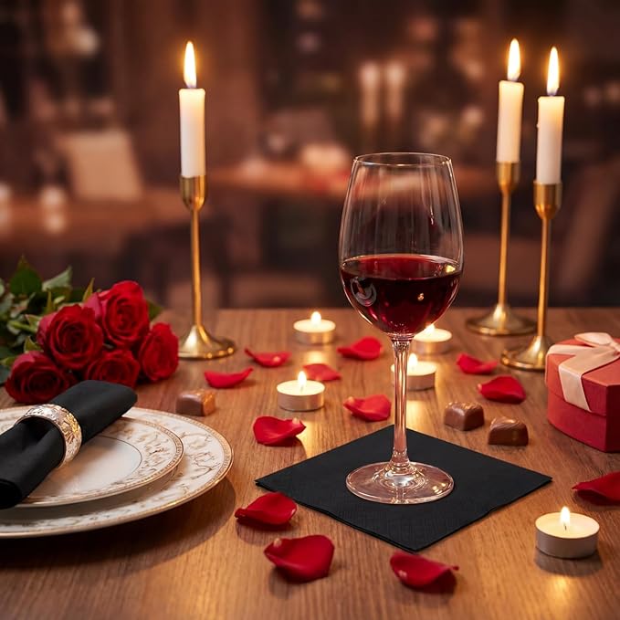 Henoyso 1000 Pack 2 Ply Black Cocktail Napkins Bulk 9.8'' x 9.8'' Disposable Bamboo Dinner Beverage Paper Napkins for Wedding Bar Party Birthday Cocktail Holiday Elegant Restaurant Event