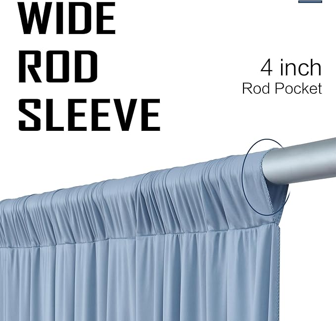 gogoparti 50x12ft Dusty Blue Backdrop Curtain for Wedding Parties, 10 Panels (5x12 ft Each) Wrinkle-Free Dackdrop Curtains, Silky Draping Fabric for Birthday Party, Baby Shower, Photo Background