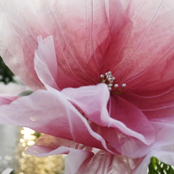 Giant Artificial Flower Decor,Oversized Gradient Organza Flower with Bendable Stem,DIY Shape Fake Flower Sculpture with Heavy Base for Wedding,Event,Party & Photo Backdrop,Store Display (red)
