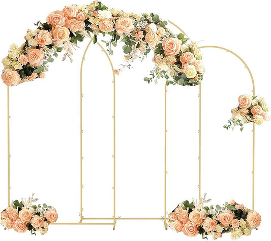 Babenest Gold Arch Backdrop Stand Set of 3, 6FT/6.6FT/7.2FT Metal Arch Weeding Stand, Balloon Arch Frame for Ceremony Birthday Party Bridal Baby Shower Banquet Decoration (6.6FT 7.2FT 8FT)