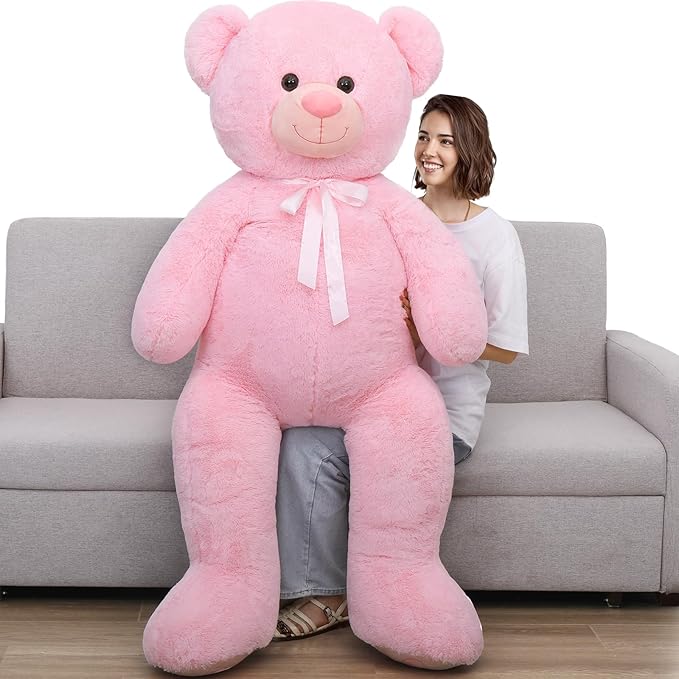 Tezituor Giant Teddy Bear 5 Feet Tall - Pink Life Size Stuffed Animals 59" - Fluffy Huge Plush with Footprints - Valentines Gift for Girlfriend