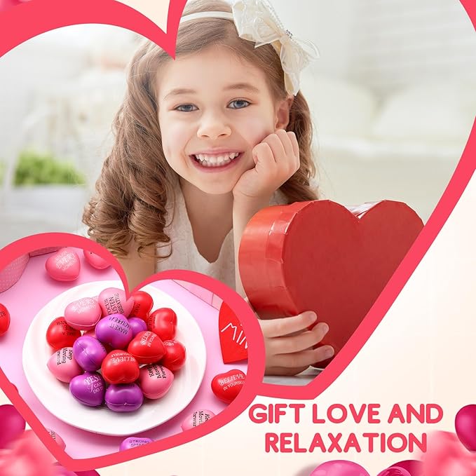 300 Pieces Valentine Day Heart Stress Balls 1.5 Inch Mini Stress Relief Balls Small Heart Shape Ball Kids Adults Wedding School Carnival Gift(Inspirational)