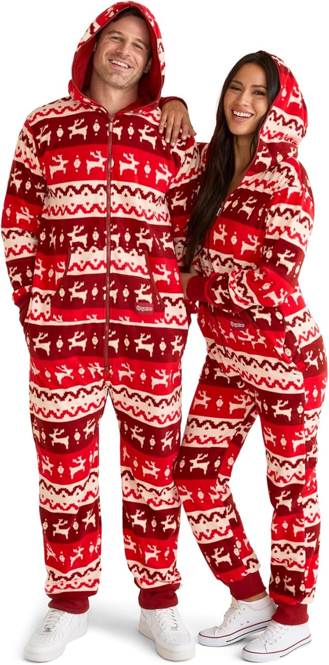 Tipsy Elves Christmas Onesies for Adults - Comfy Unisex Matching Holiday Jumpsuits with Convenient Pockets